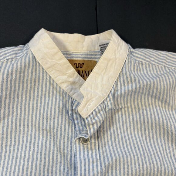 Vintage KING RANCH Banded Collar Striped Blue/White Long Sleeve Shirt Size Large - Picture 3 of 5